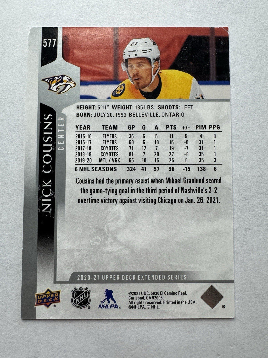 2020-21 Upper Deck Extended Series - Nick Cousins #577 - Kru’s Katch