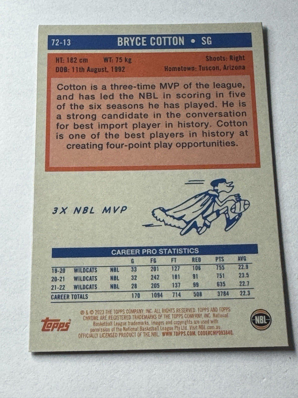 2022-23 Topps Chrome NBL Basketball #72-13 - 1972 Bryce Cotton - Kru’s Katch