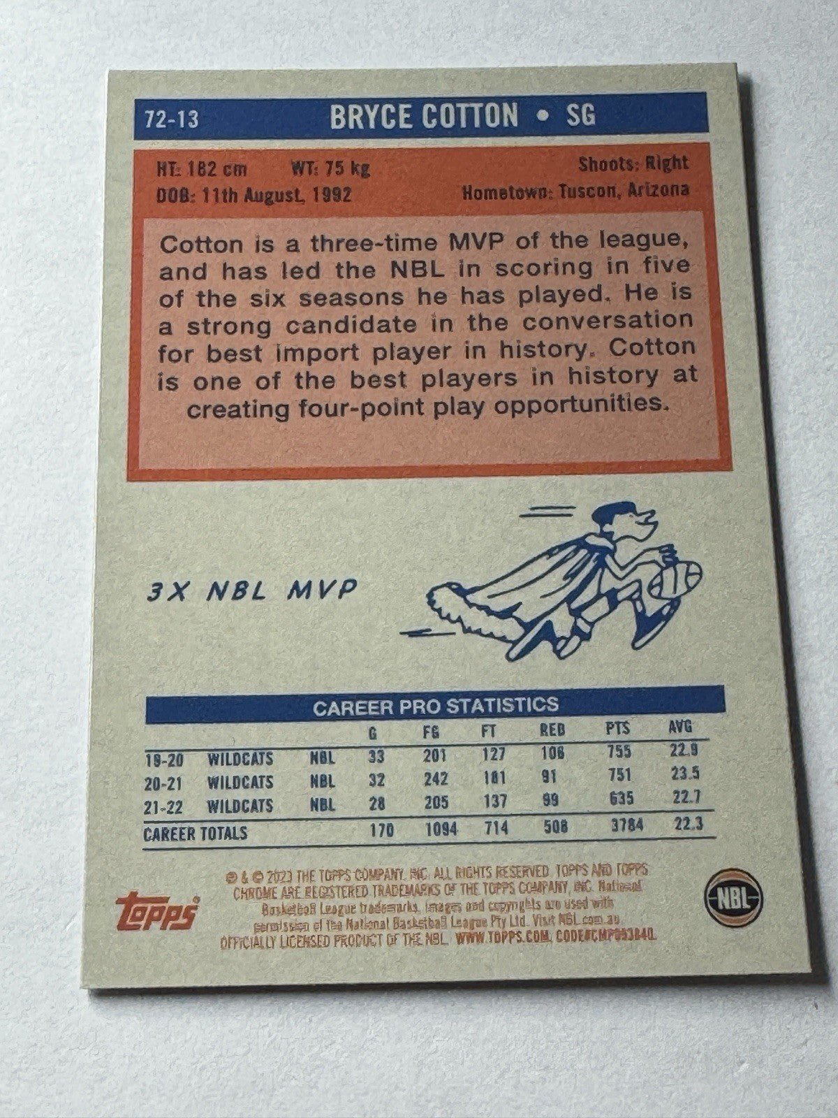 2022-23 Topps Chrome NBL Basketball #72-13 - 1972 Bryce Cotton - Kru’s Katch