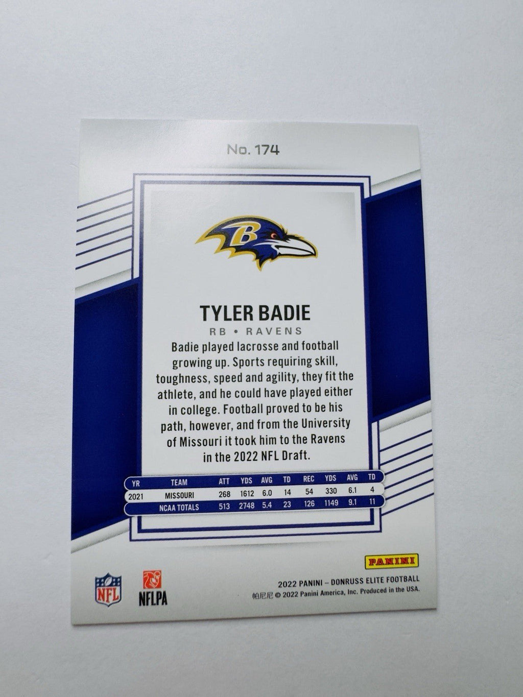 2022 Donruss Elite Tyler Badie RC Status Explosion 137/499 #174 Ravens GEM - Kru’s Katch
