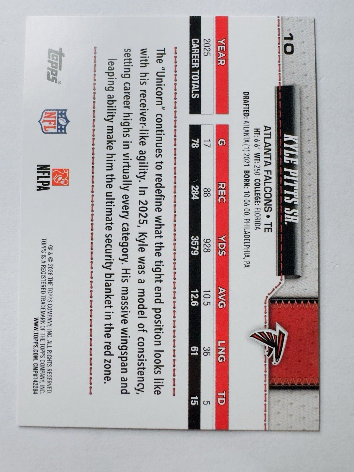 2026 Topps Flagship Kyle Pitts Sr. #10 Football Leather Foil - **GEM MINT!! - Kru’s Katch