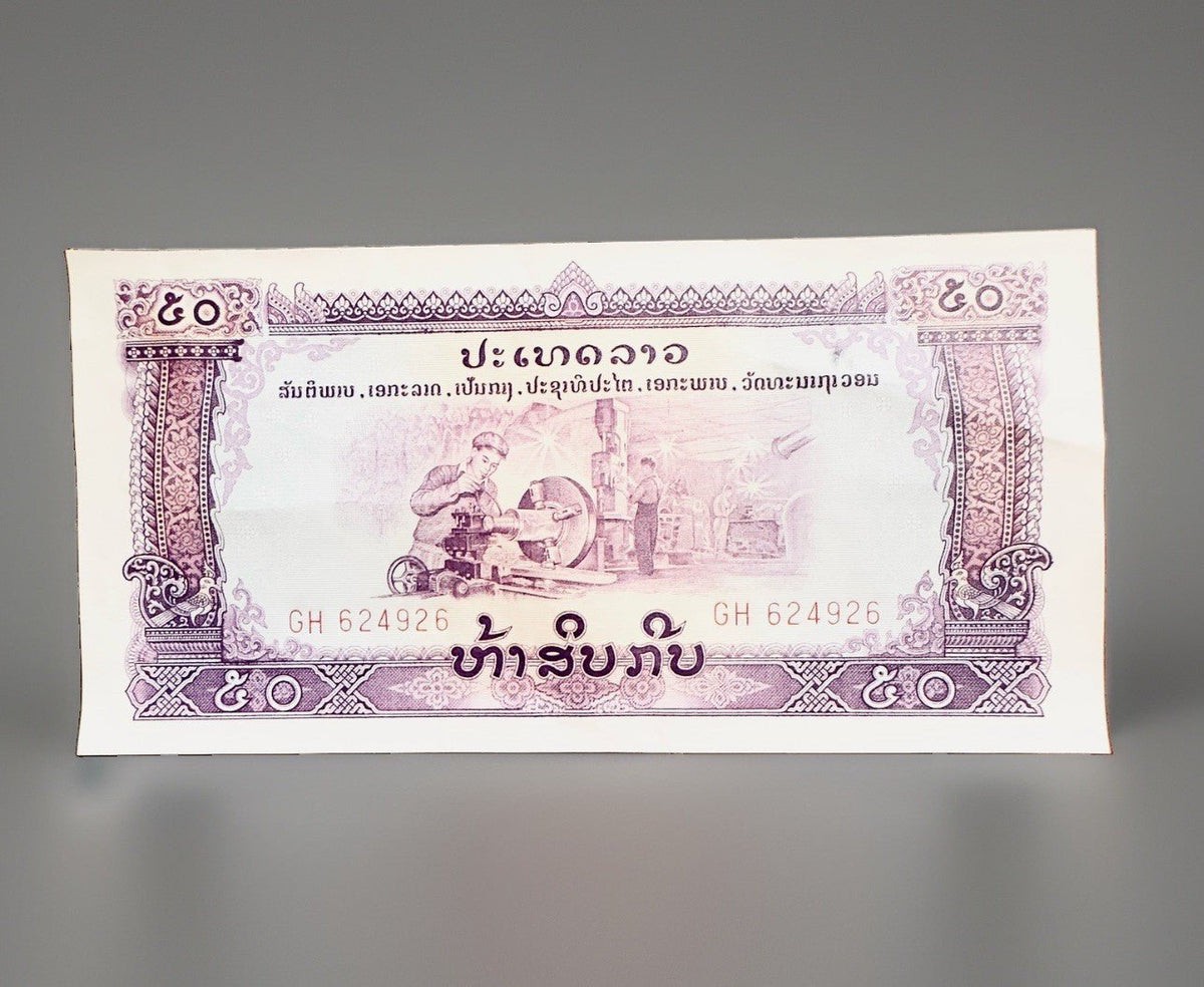 Vintage Laos 50 Kip ND 1968-1979 P-22 Pathet Lao Vintage Banknote World Currency - Kru’s Katch